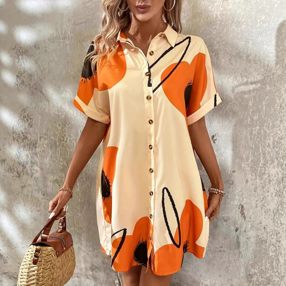 Forever 21 Spring Summer Women's Casual Chic Printed Shirt Dress